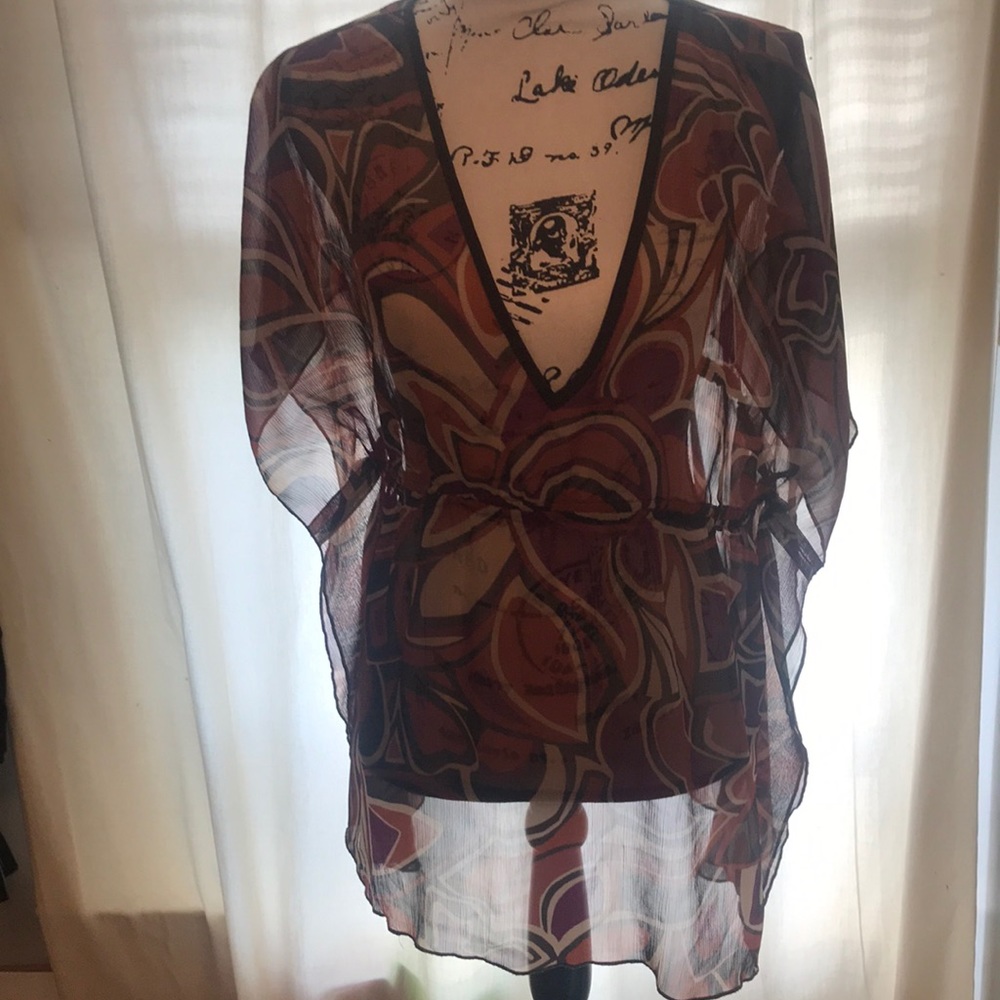 Fun sheer brown N purple blouse